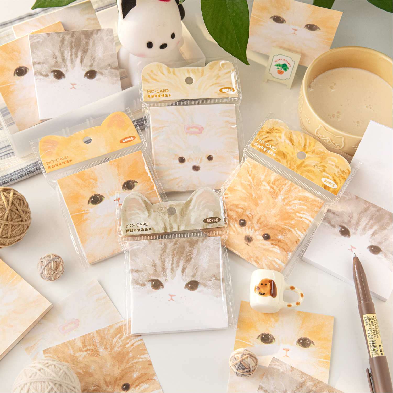 萌宠贴贴系列牛皮纸材质便签纸无粘性可爱萌宠猫咪手帐素材便签本