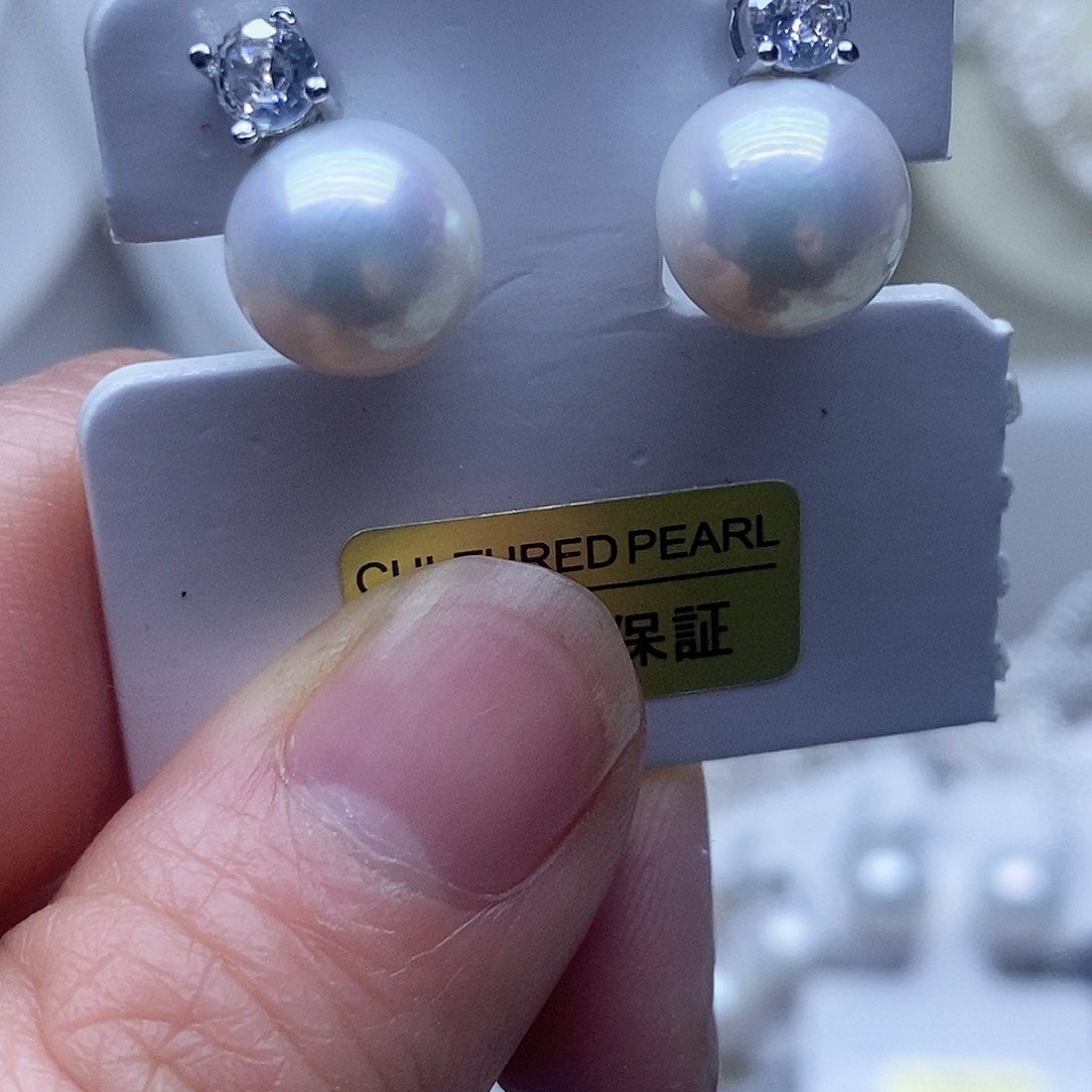 银S925镶嵌耳钉淡水珍珠