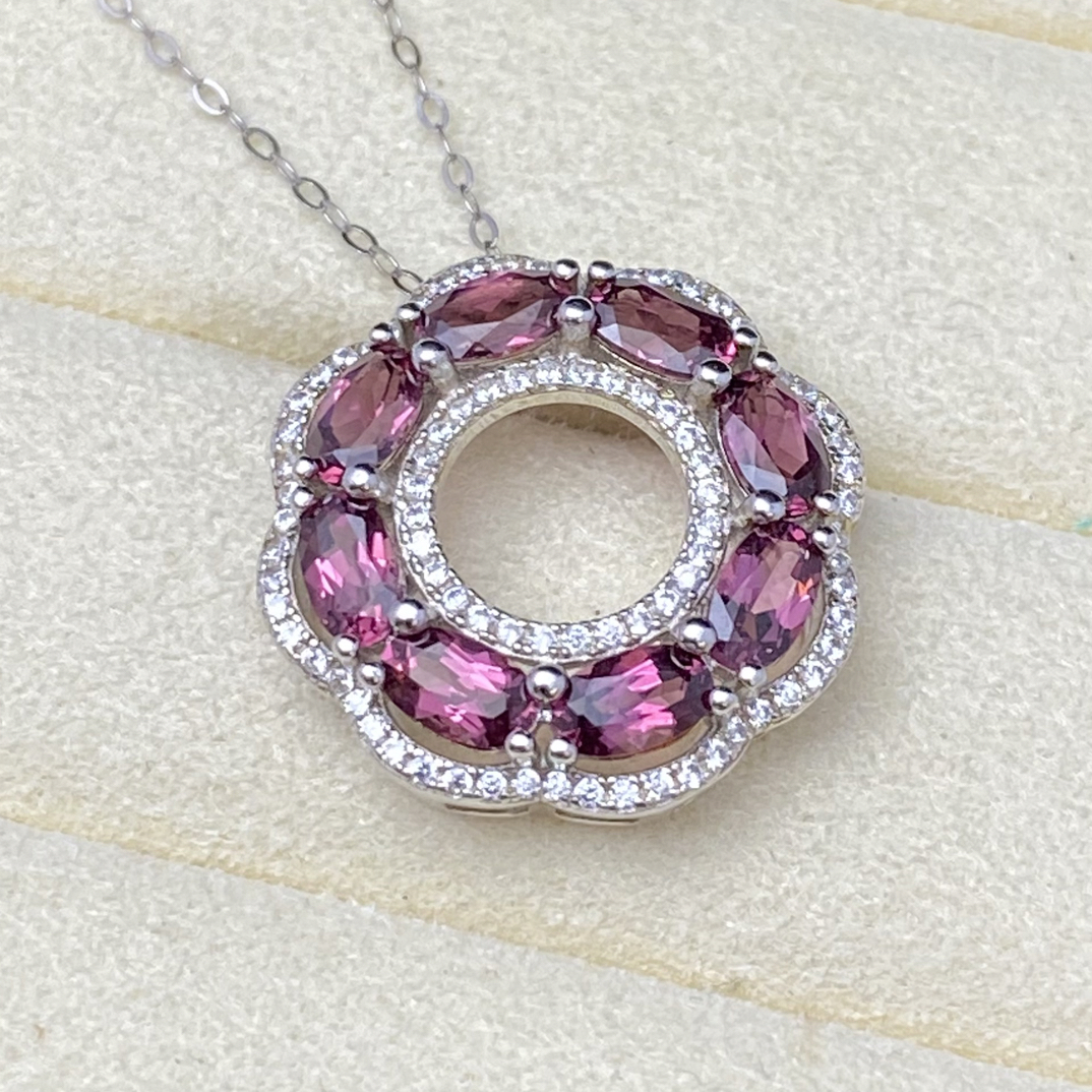 甜甜圈天然镁铝石榴石吊坠s925银轻奢满钻华丽高级气质时尚百搭X2