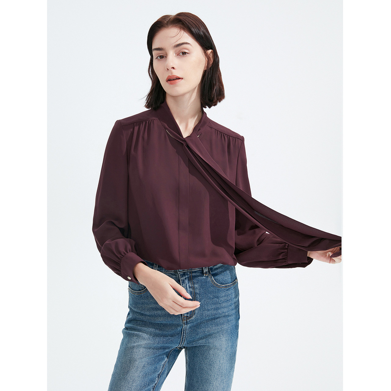 朗姿法式复古飘带领设计感小众气质别致漂亮衬衣冬季衬衫欧若风
