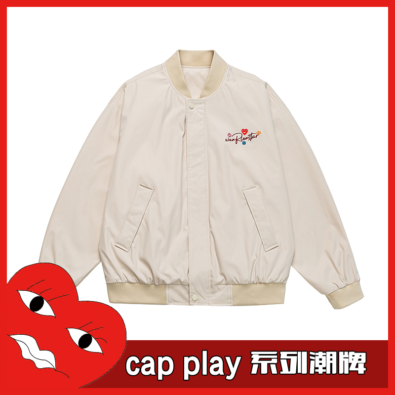 Cap Play美式花卉刺绣夹克外套男女春秋高街休闲情侣棒球服
