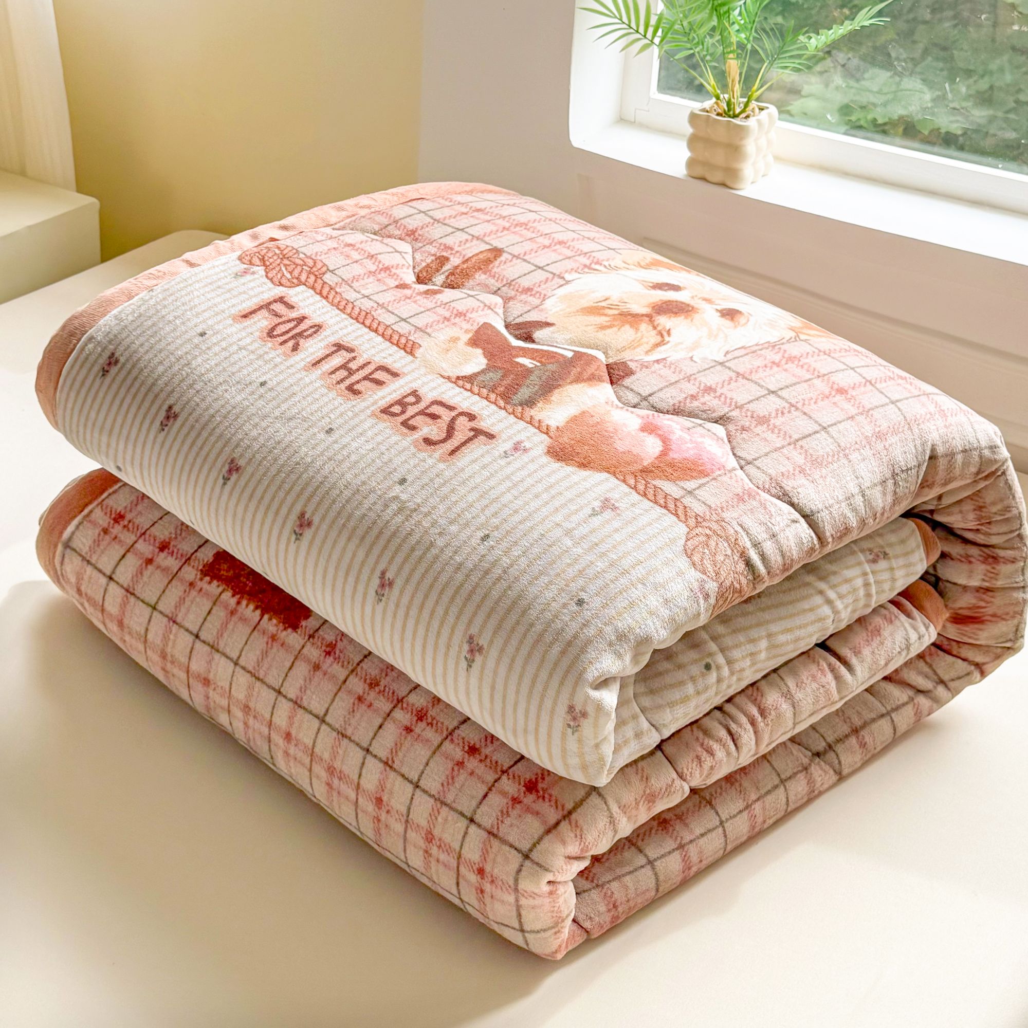 2025新款格子小狗印花春秋薄毯被L