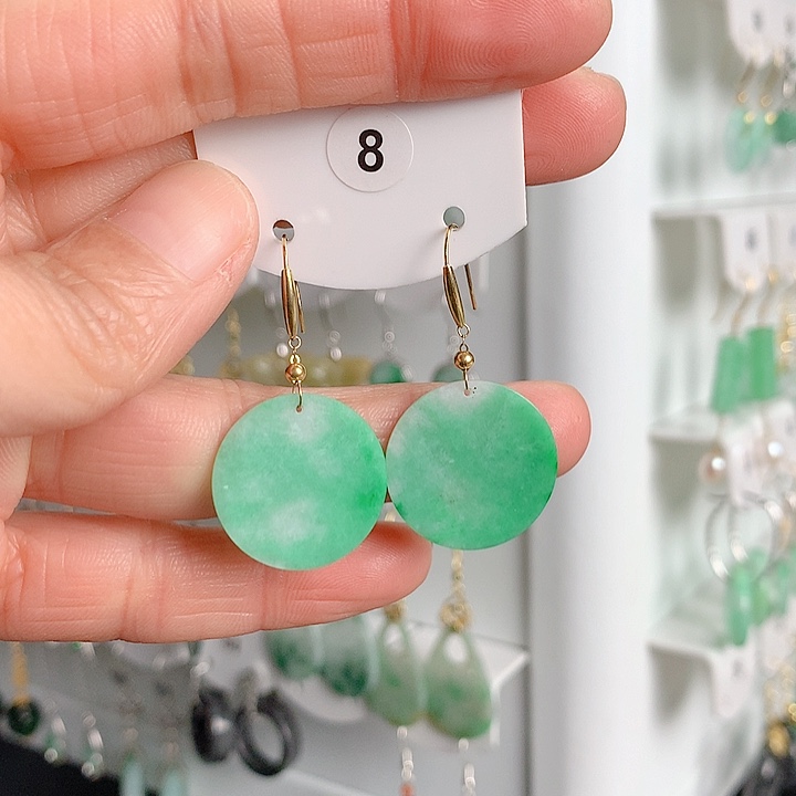 翡翠耳饰18K金镶嵌翡翠