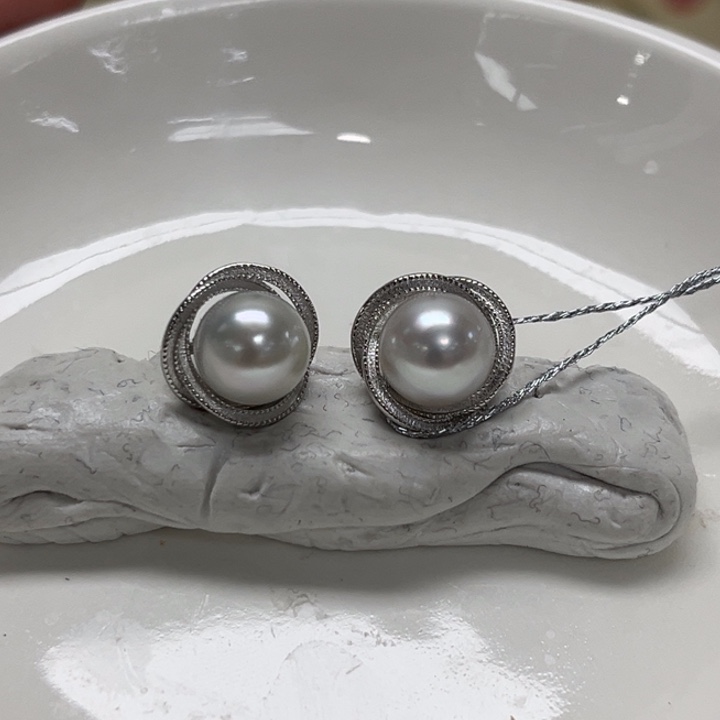 耳饰银S925镶嵌海水珍珠澳白 8-9mm 91号