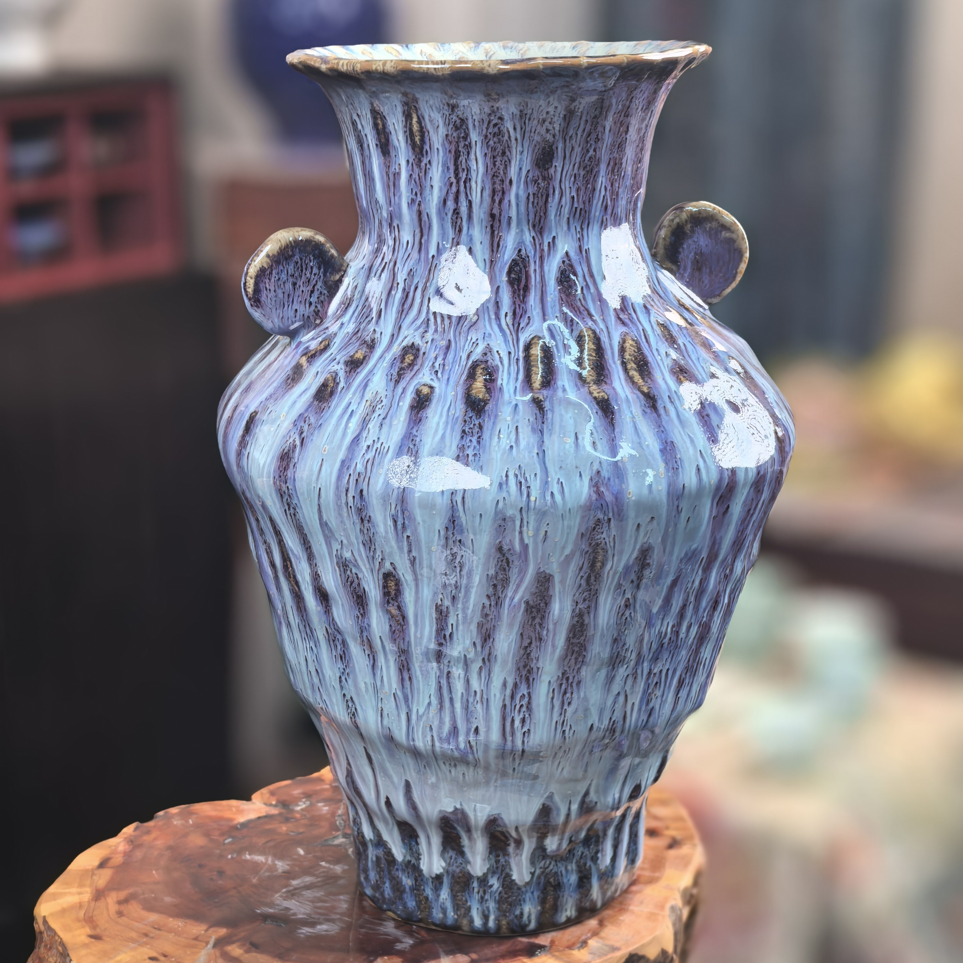 景德镇高端陶瓷花瓶龙鳞双耳手工全盘泥花瓶复古设计师高定