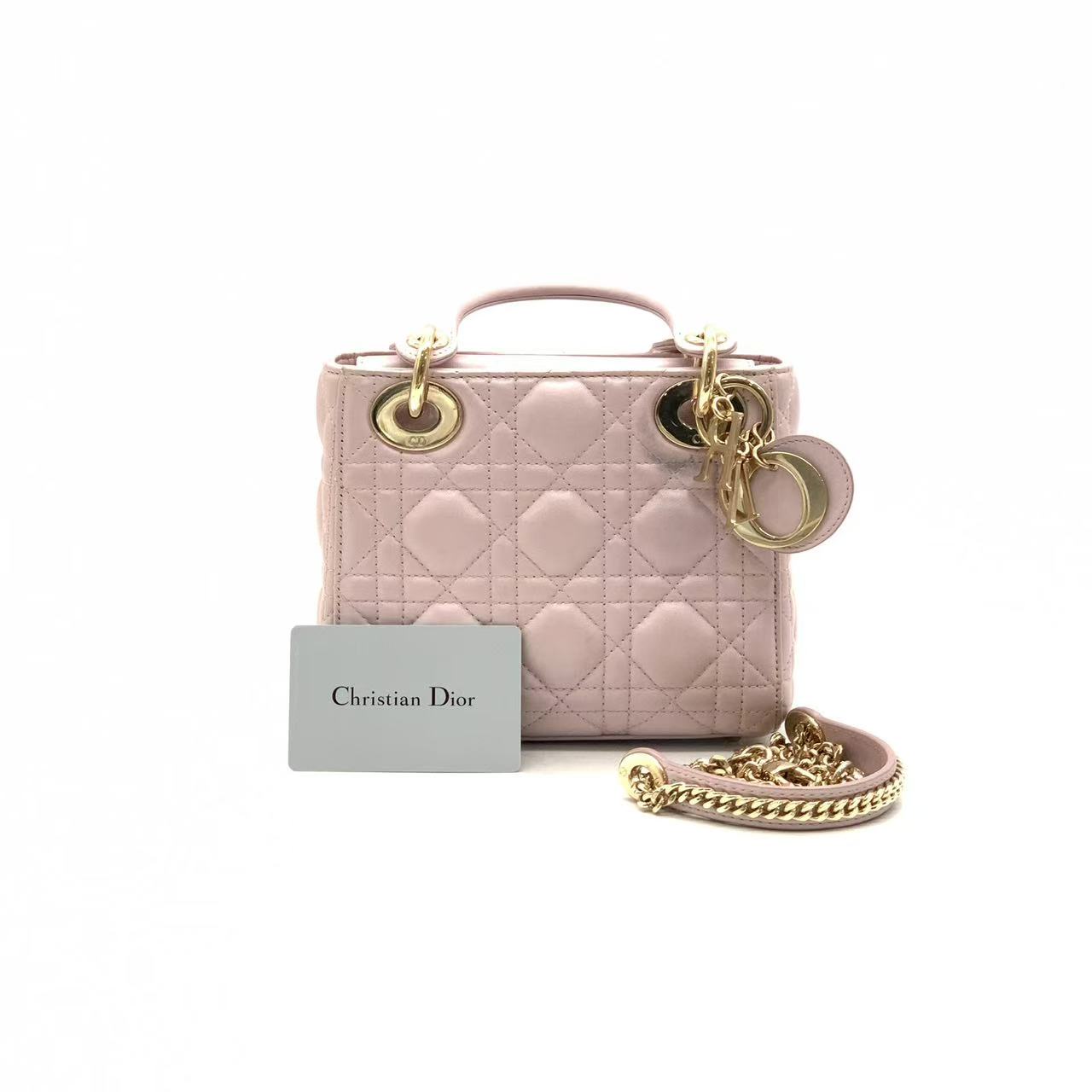 95新 DIOR/迪奥 粉金三格戴妃包