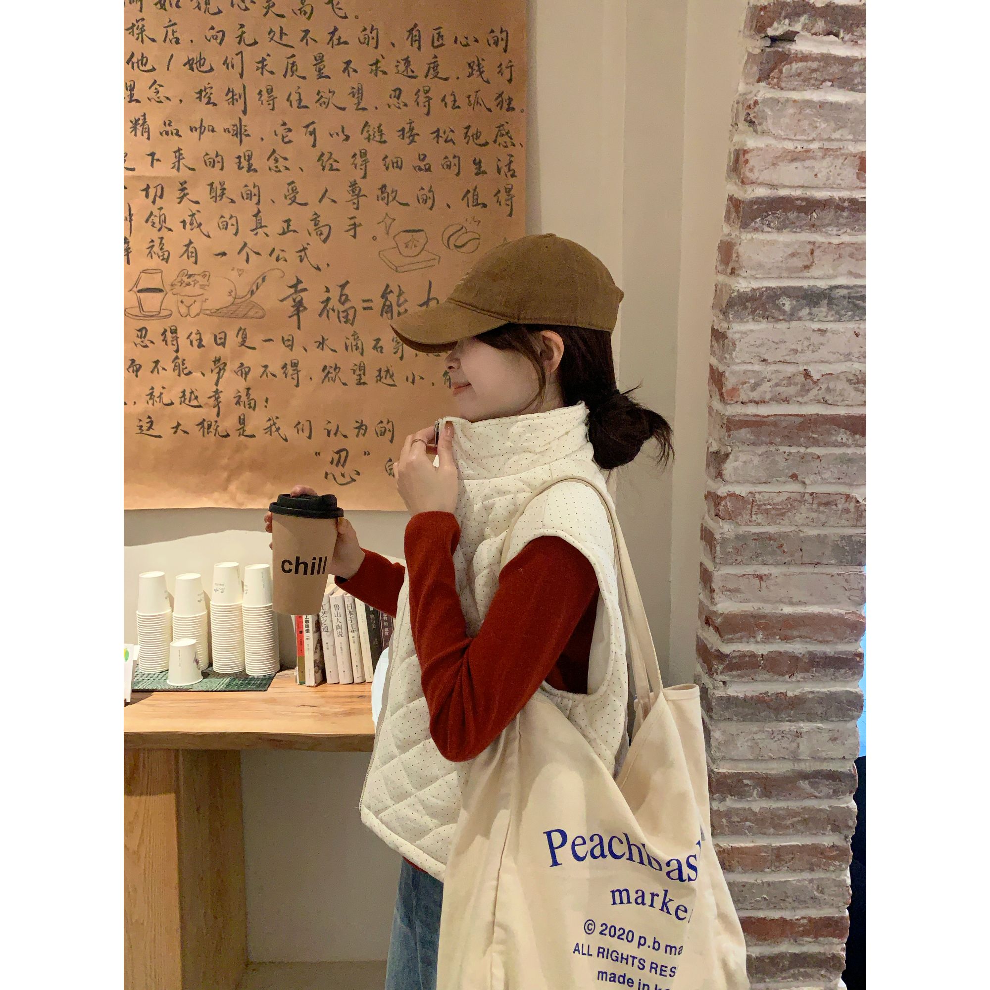 【C·Cai】菱形格立领棉服马甲8772#波点无袖拉链背心外套