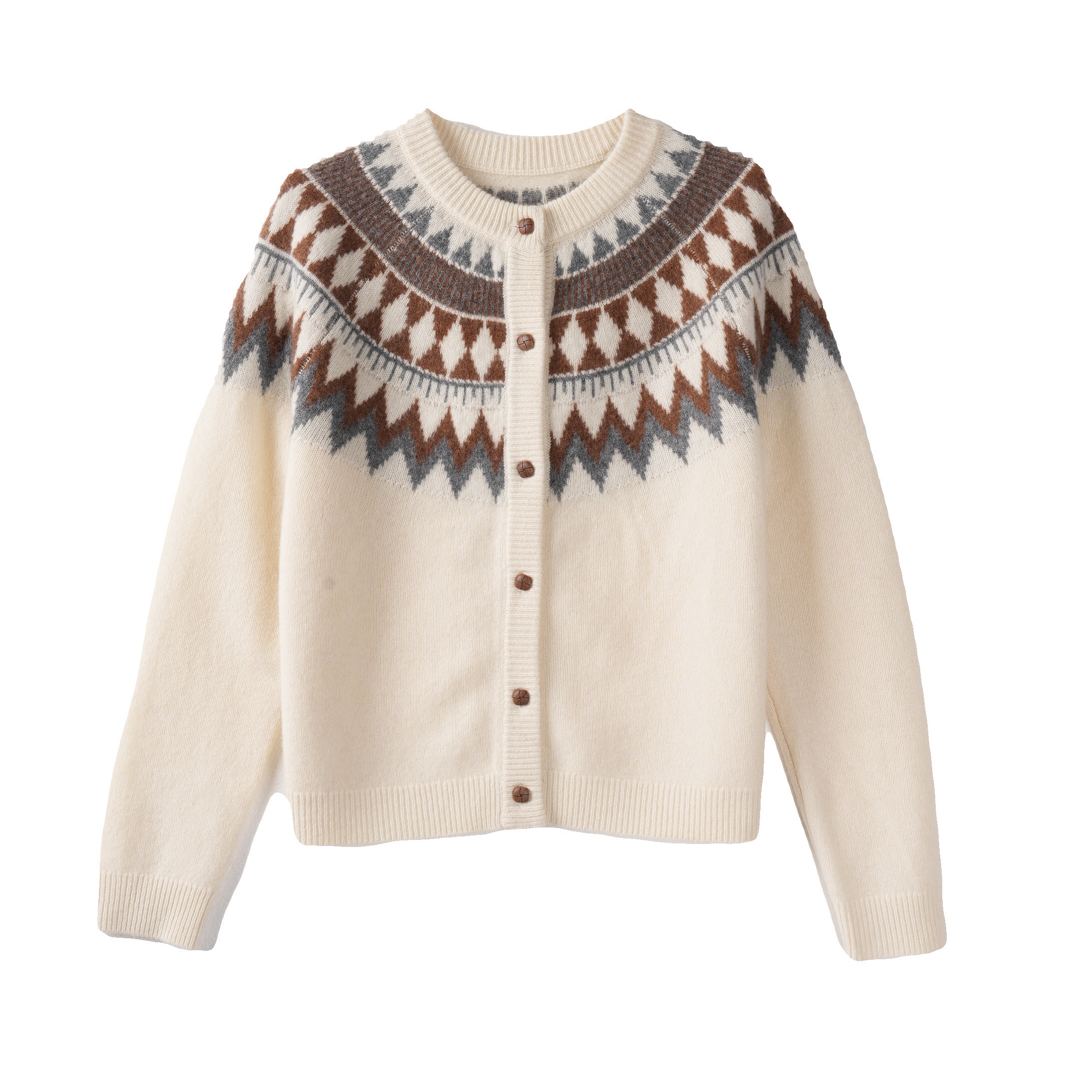 CHUAN BAI 秋冬费尔岛100%牦牛绒时尚长袖圆领针织开衫-605112