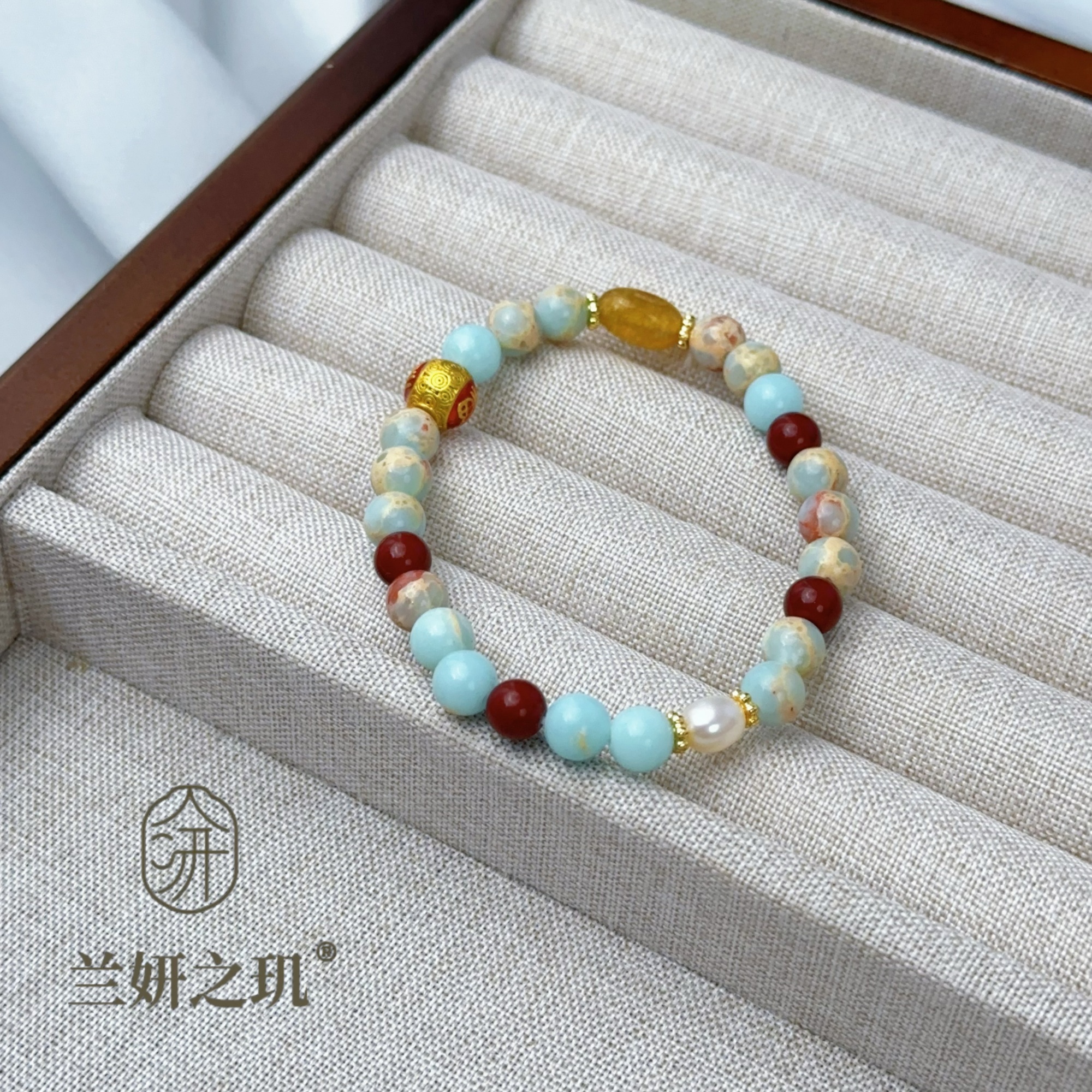 淡水珍珠 6mm寿山石珍珠手链 天然石圆珠手串转运珠时尚百搭 8956
