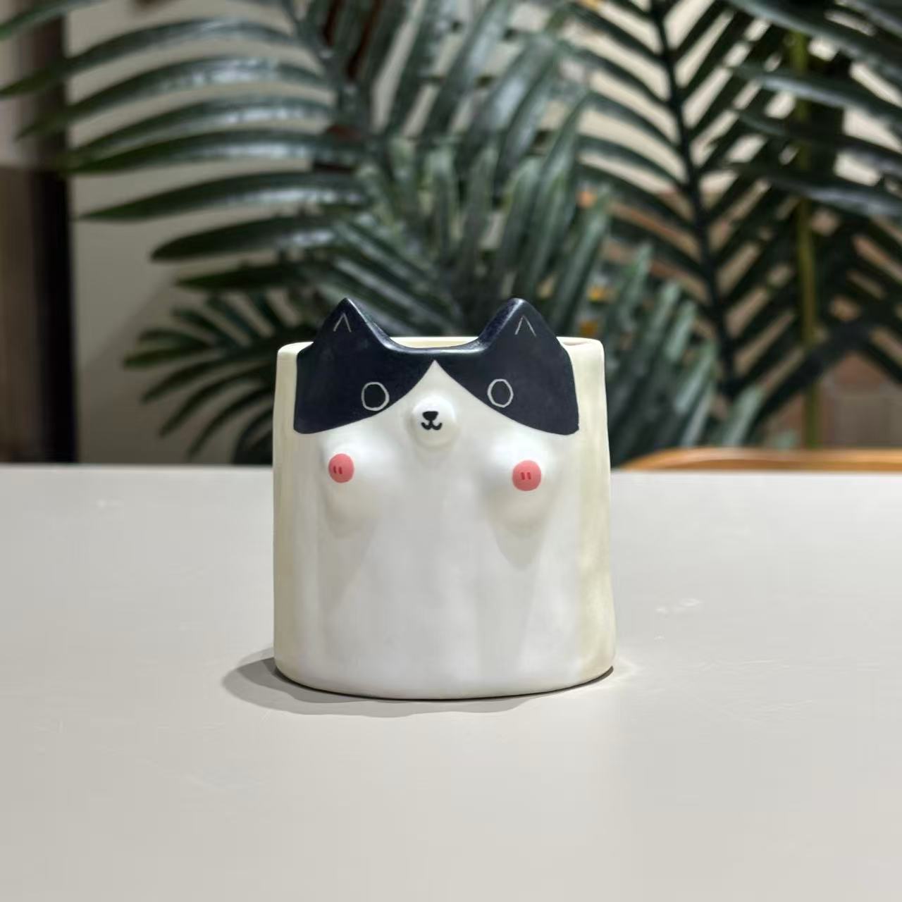 207立体腮红小黑猫陶瓷水杯