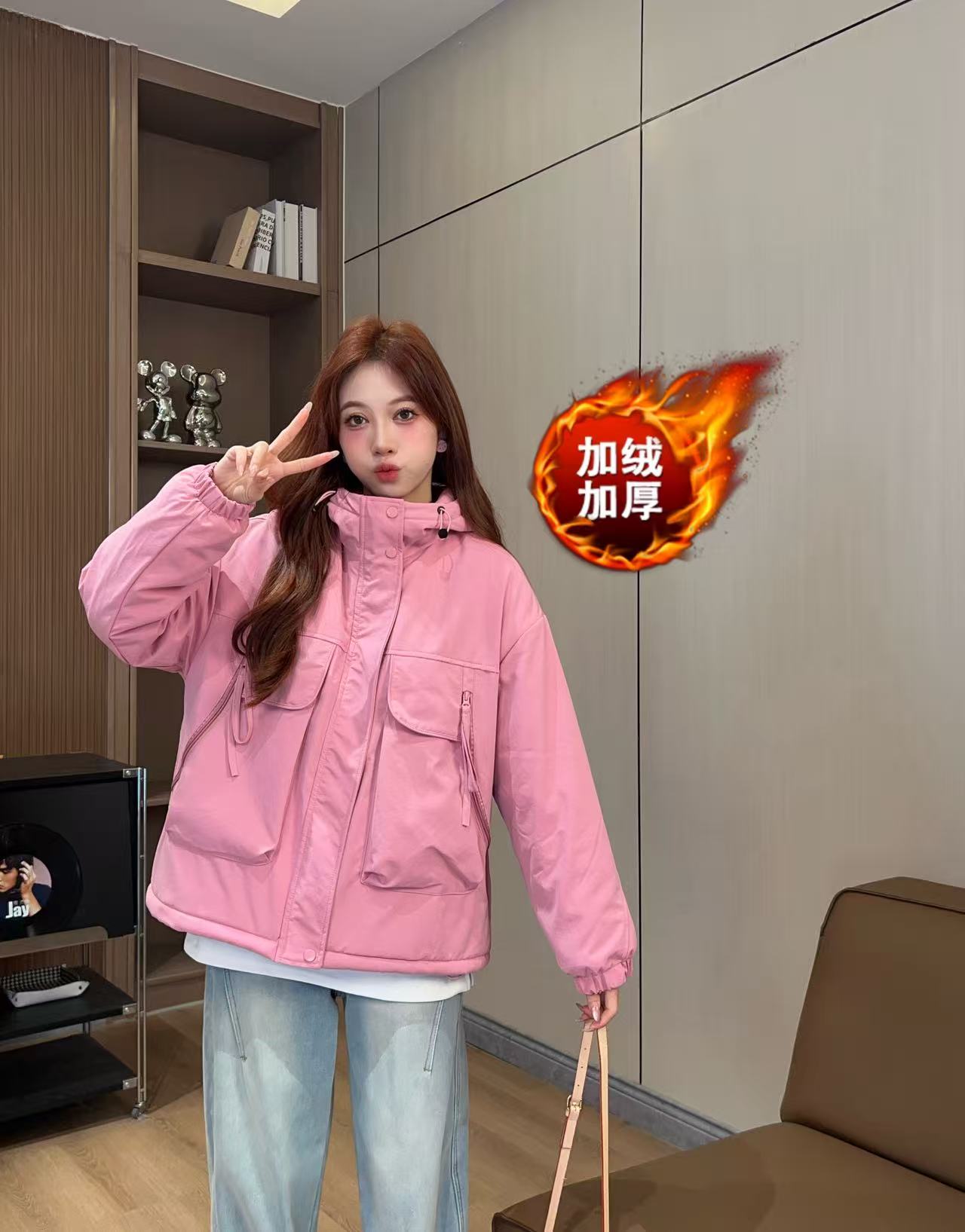 【暖阳火炉】2025冬季新款设计感大口袋加绒加厚风衣保暖外套