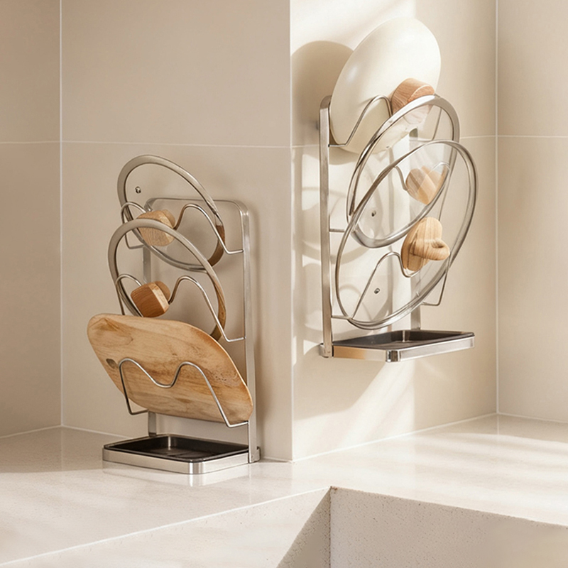 摩登主妇304不锈钢锅盖架台面砧板架壁挂式置物架菜板锅盖放置器