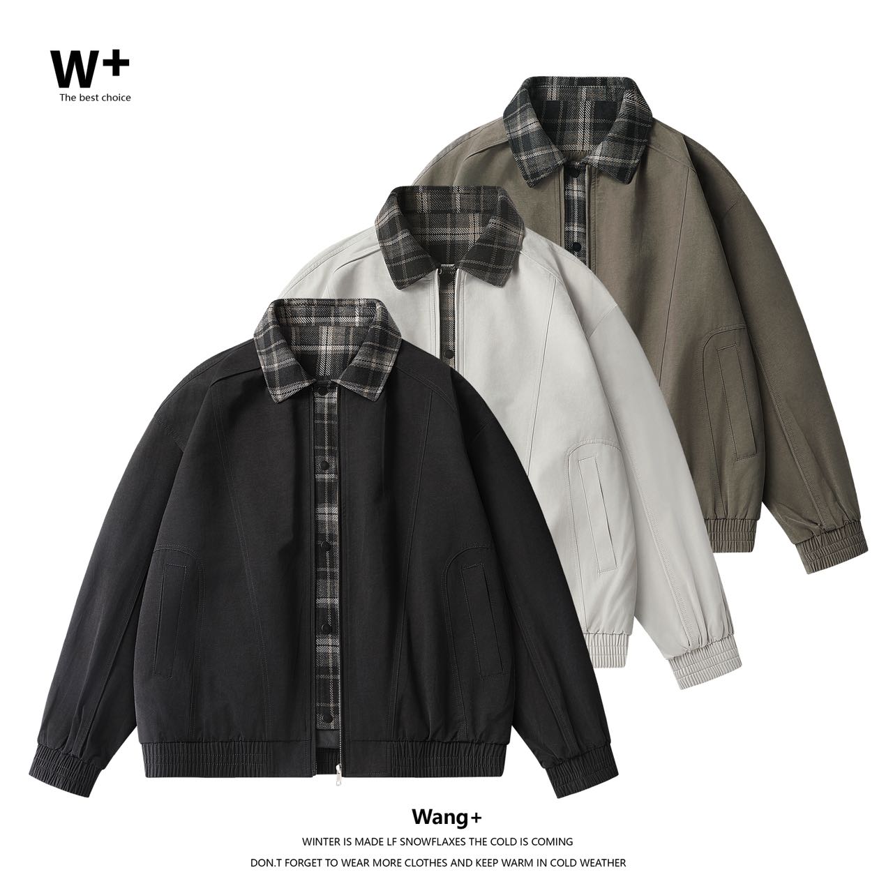 【Wang+】2025新款撞色系假两件翻领夹克男士户外美式工装外套