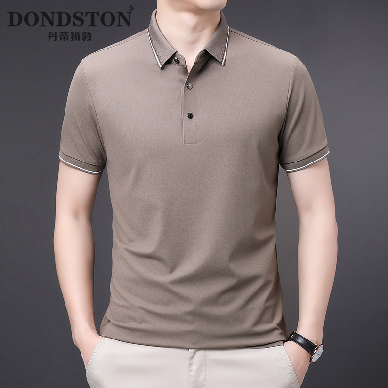 DONDSTON/丹帝狮敦桑蚕丝POLO衫男士夏季薄款商务休闲短袖翻领T恤