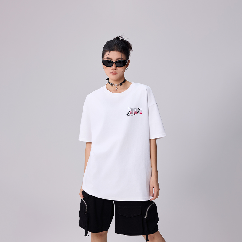 短袖白色休闲夏季宽松印花圆领x50827