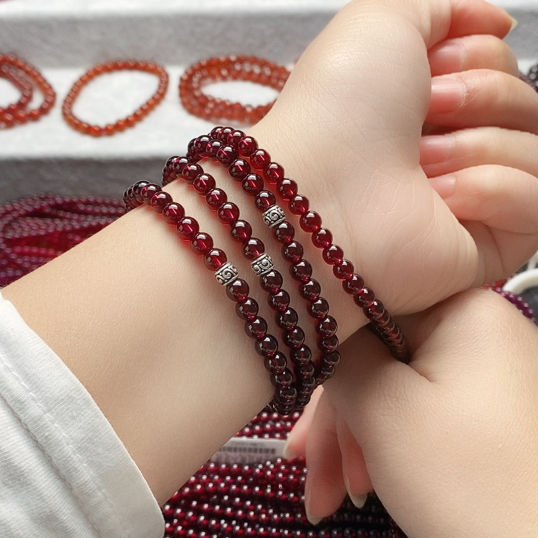 石榴石手链银S925镶嵌冷*夜5mm四圈手链