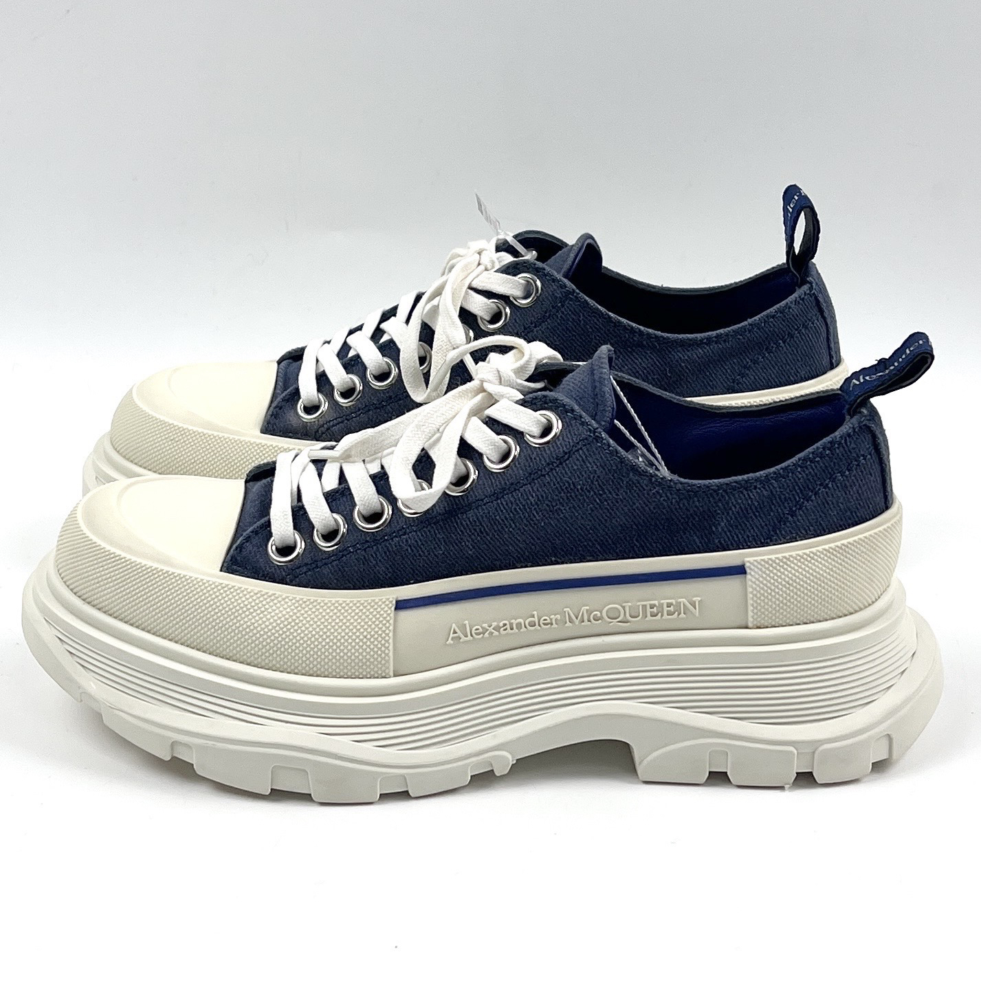 95新 Alexander McQueen/亚历山大·麦昆 37码牛仔蓝帆布鞋 lm4083
