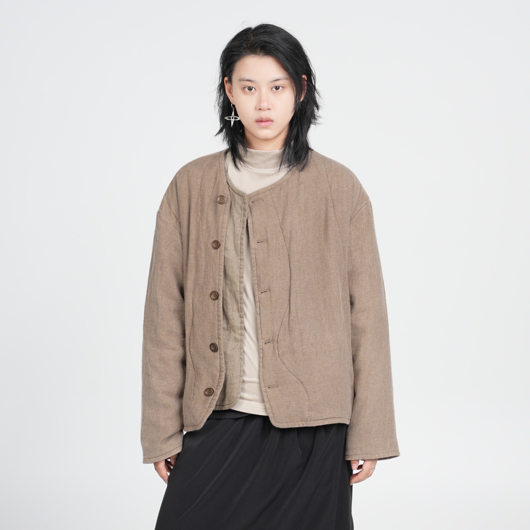 SB3230991602【素白】马乖拼接日系棉衣长袖保暖葫芦棉服简约毛呢