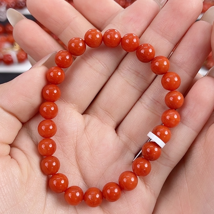 南红玛瑙未镶嵌保山柿子红满肉7mm手串