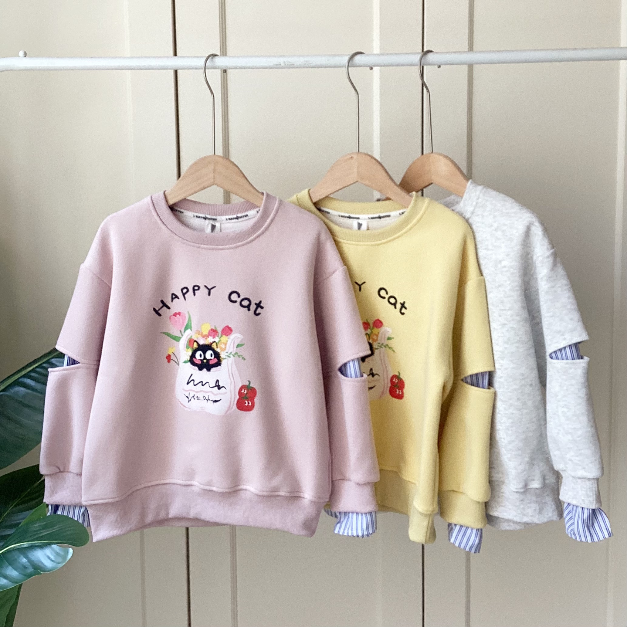 女童春秋款假两件卫衣中大童宽松休闲上衣儿童卡通圆领衫120-170