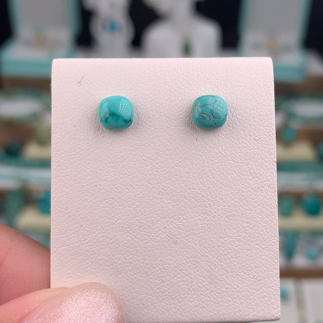 绿松石银S925镶嵌耳饰