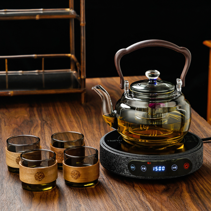 【星韵】海于新款超薄黑冰裂纹电陶炉煮茶器烧水煮茶加热玻璃茶具