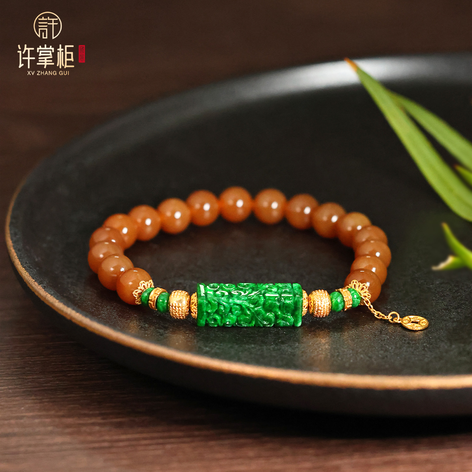 许掌柜｜18K金翡翠手串天然缅甸翡翠A货雕刻方柱DIY配饰百搭气质