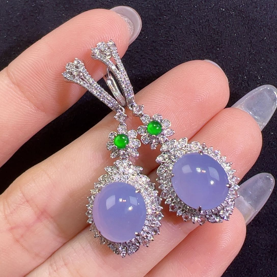 翡翠18K金镶嵌耳饰蛋面