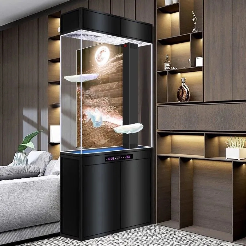 屏风鱼缸客厅入户玄关柜现代轻奢酒店办公室隔断底滤水族箱免换水