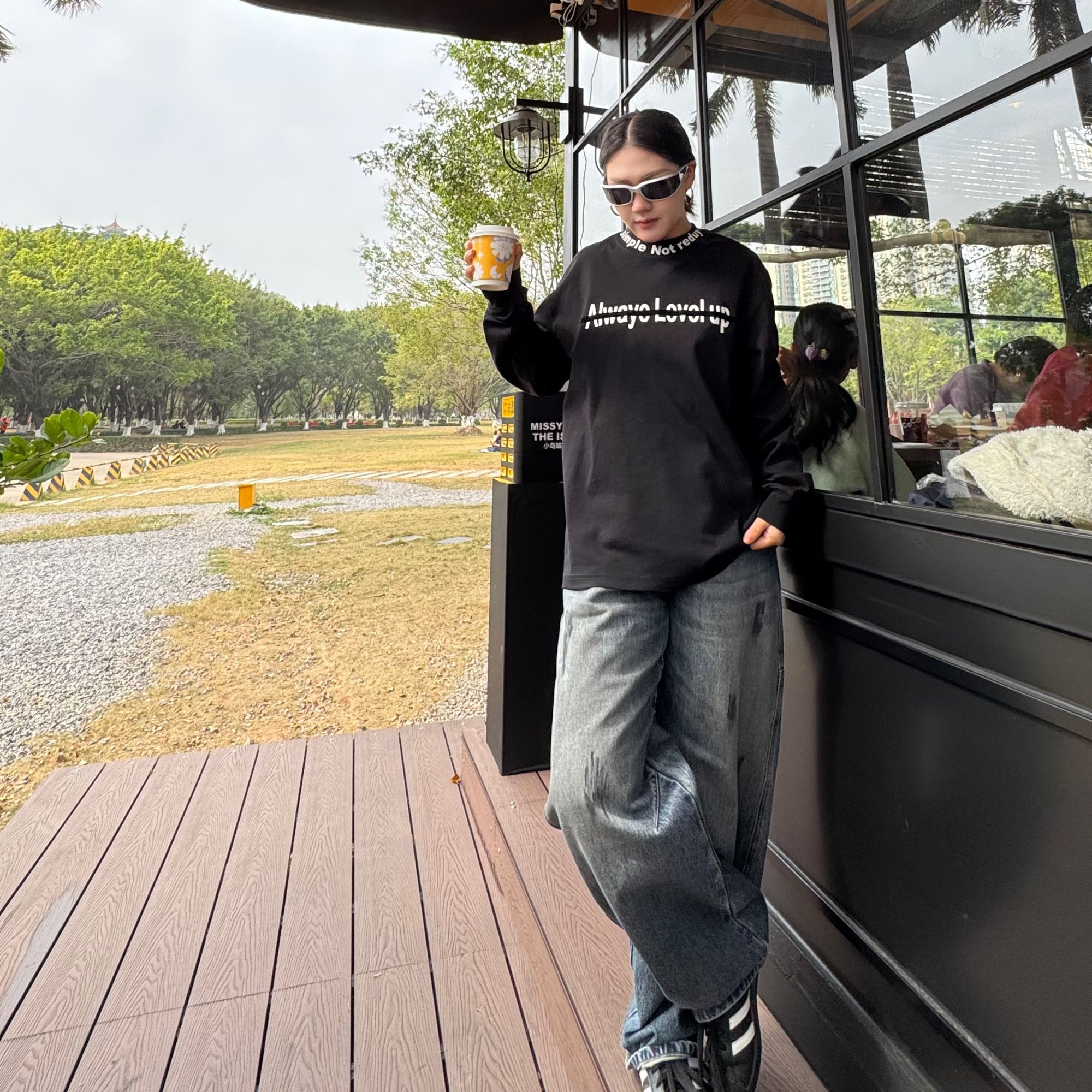 QUPENGME设计师时尚潮流韩版休闲百搭春秋圆领高级感男装MY033