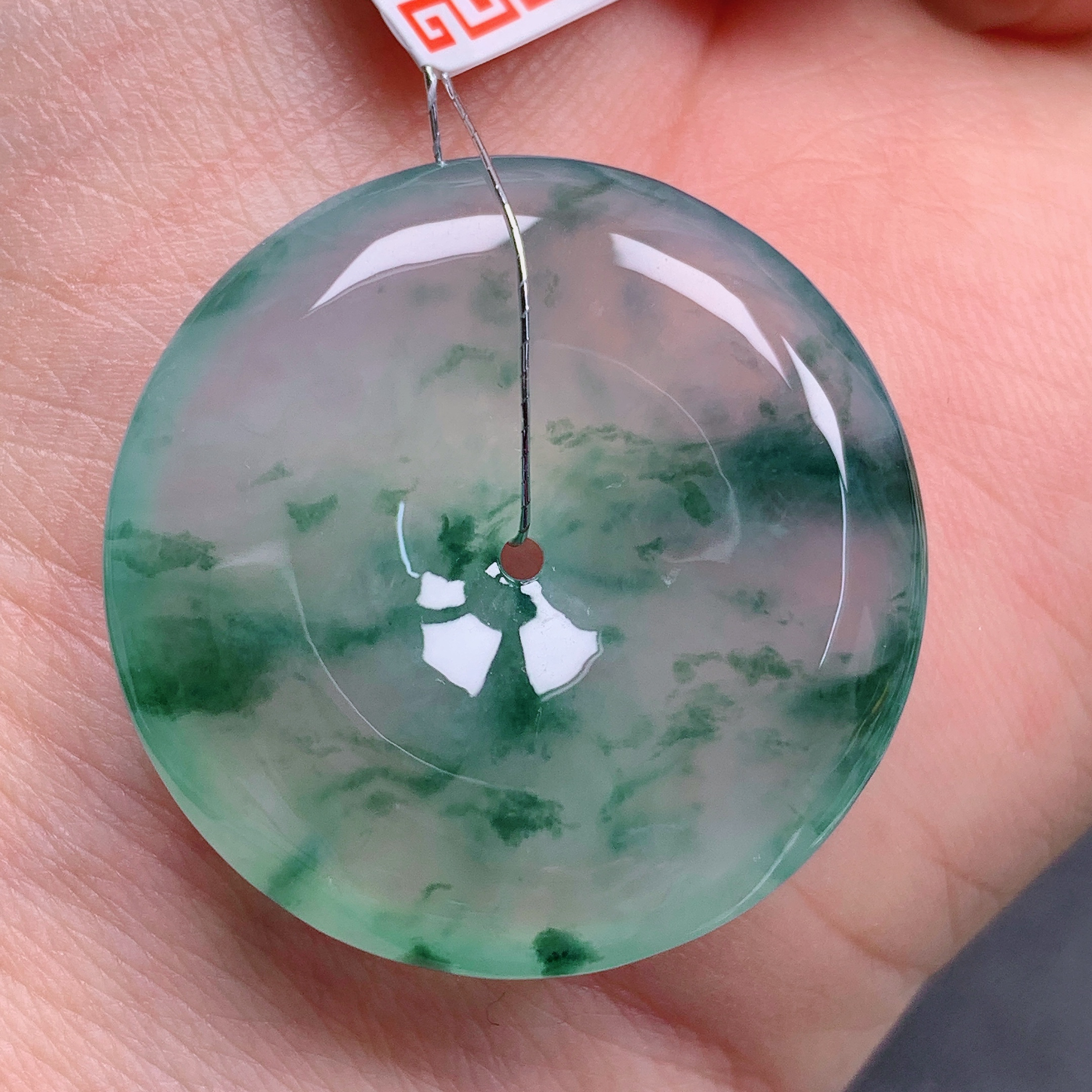 天然缅甸翡翠A货正冰飘花平安扣气质精美尺寸30.7+6.6  24