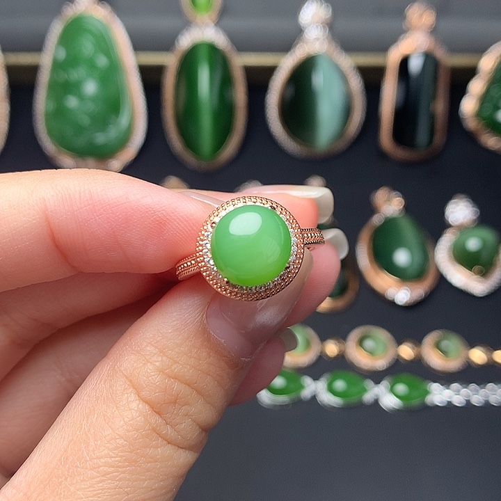 和田玉银S925镶嵌戒指