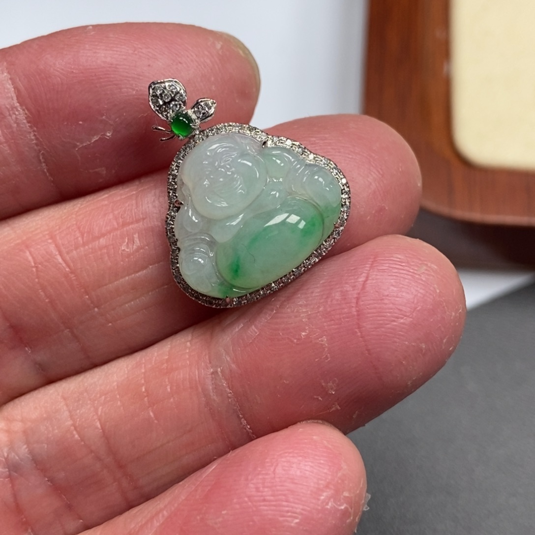 翡翠颈饰18K金镶嵌佛公