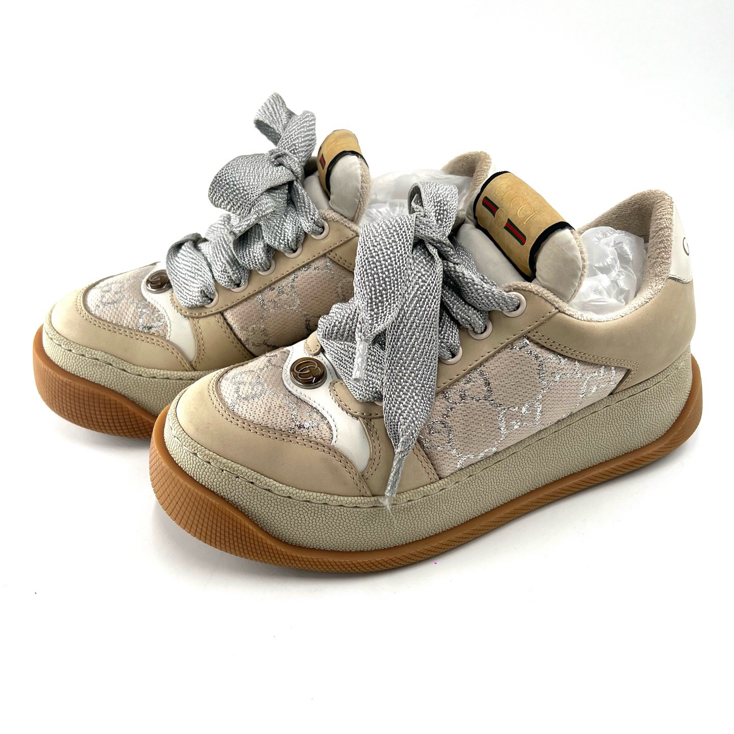 95新 GUCCI/古驰 97新/35码/三色珐琅刺绣胖丁板鞋/如图/08721