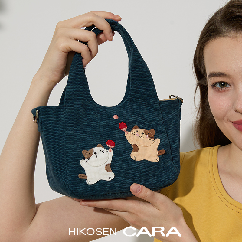 HIKOSEN CARA卡拉猫乒乓喵手拎包可爱猫咪帆布棉制帆布女生午餐包