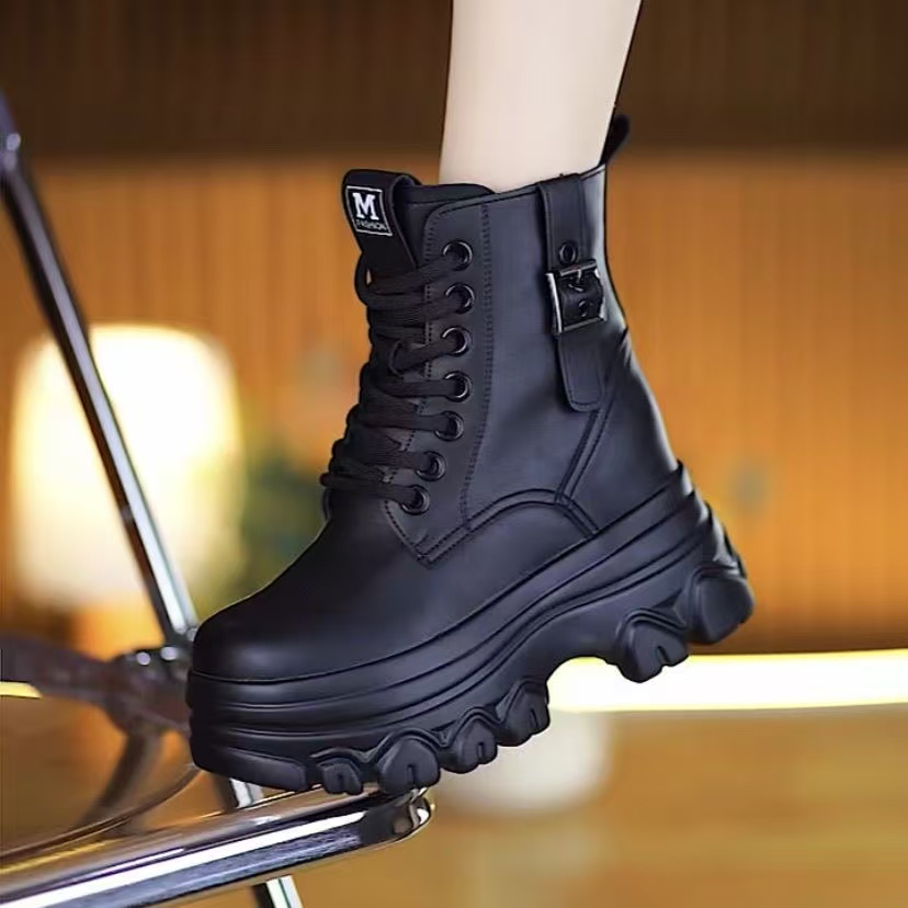 G超火爆软皮增高马丁靴女2025新款单靴小个子厚底松糕英伦风短靴