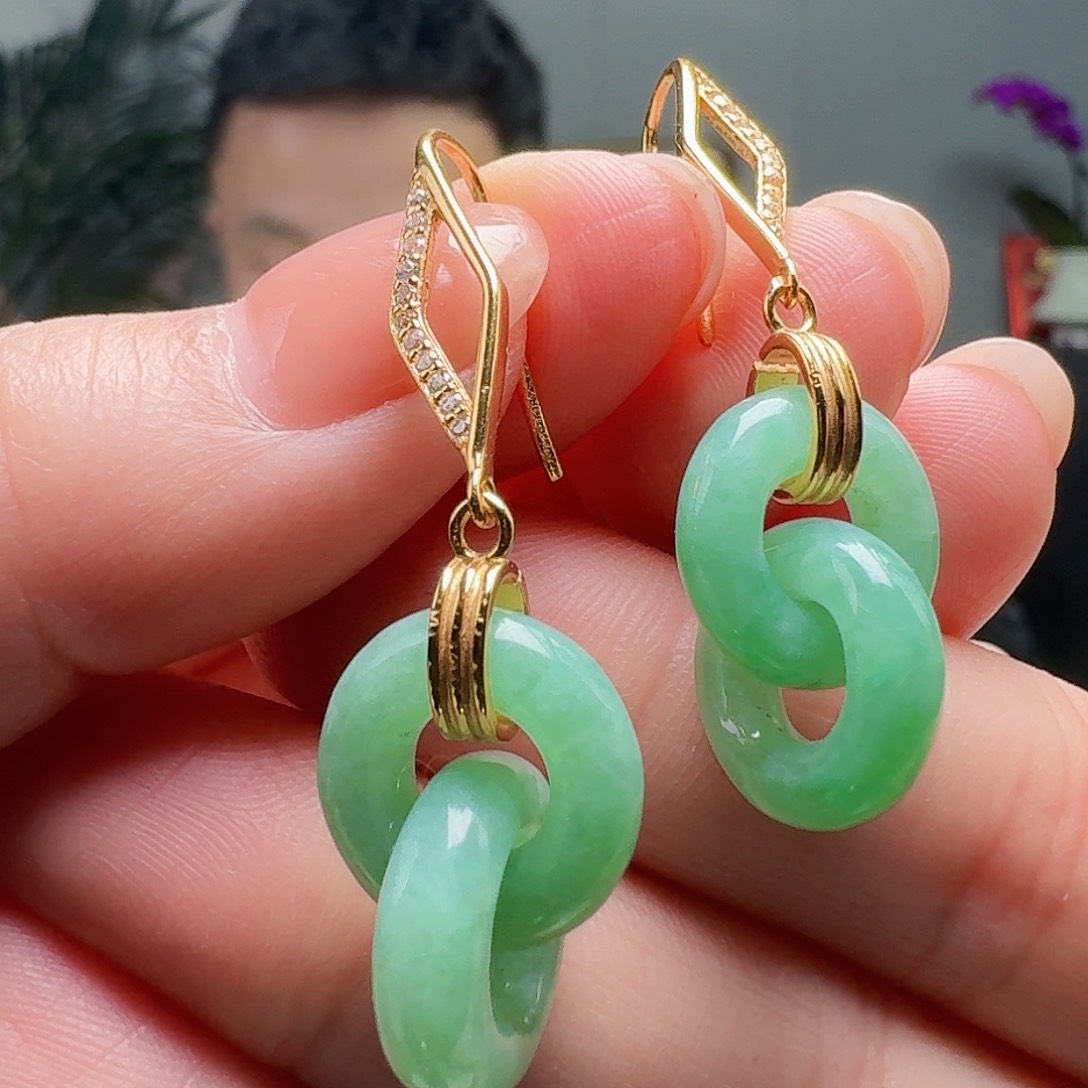 翡翠银S925镶嵌耳饰天然