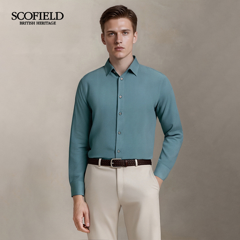 SCOFIELD男装25年秋季新款尖领长袖100%棉简约商务通勤纯色衬衫
