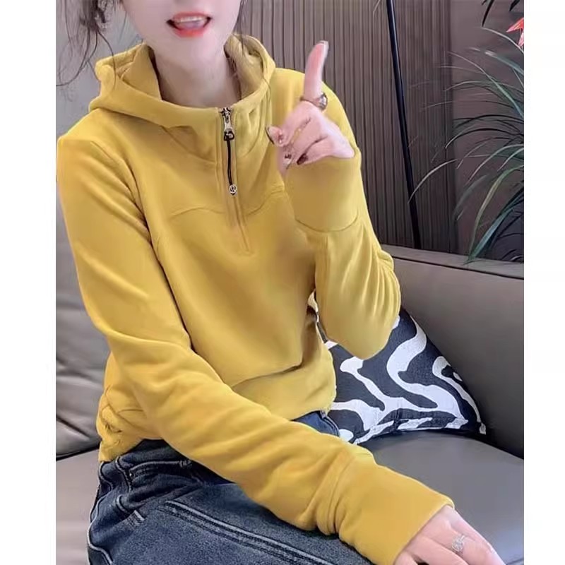 半拉链双面绒连帽卫衣女2025年秋冬新款时尚加厚线条设计百搭上衣