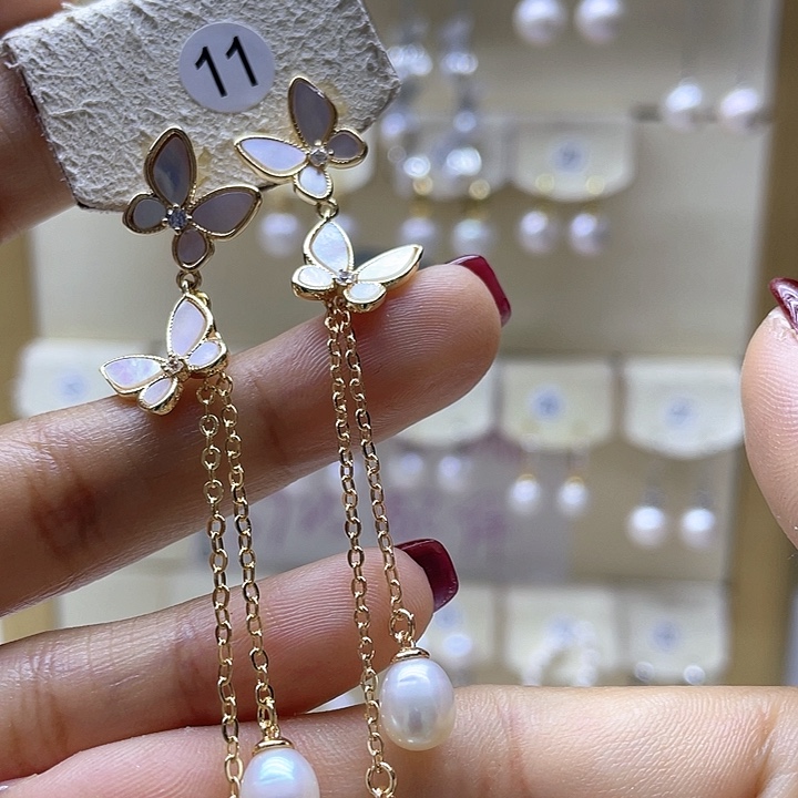 淡水珍珠耳饰银S925镶嵌