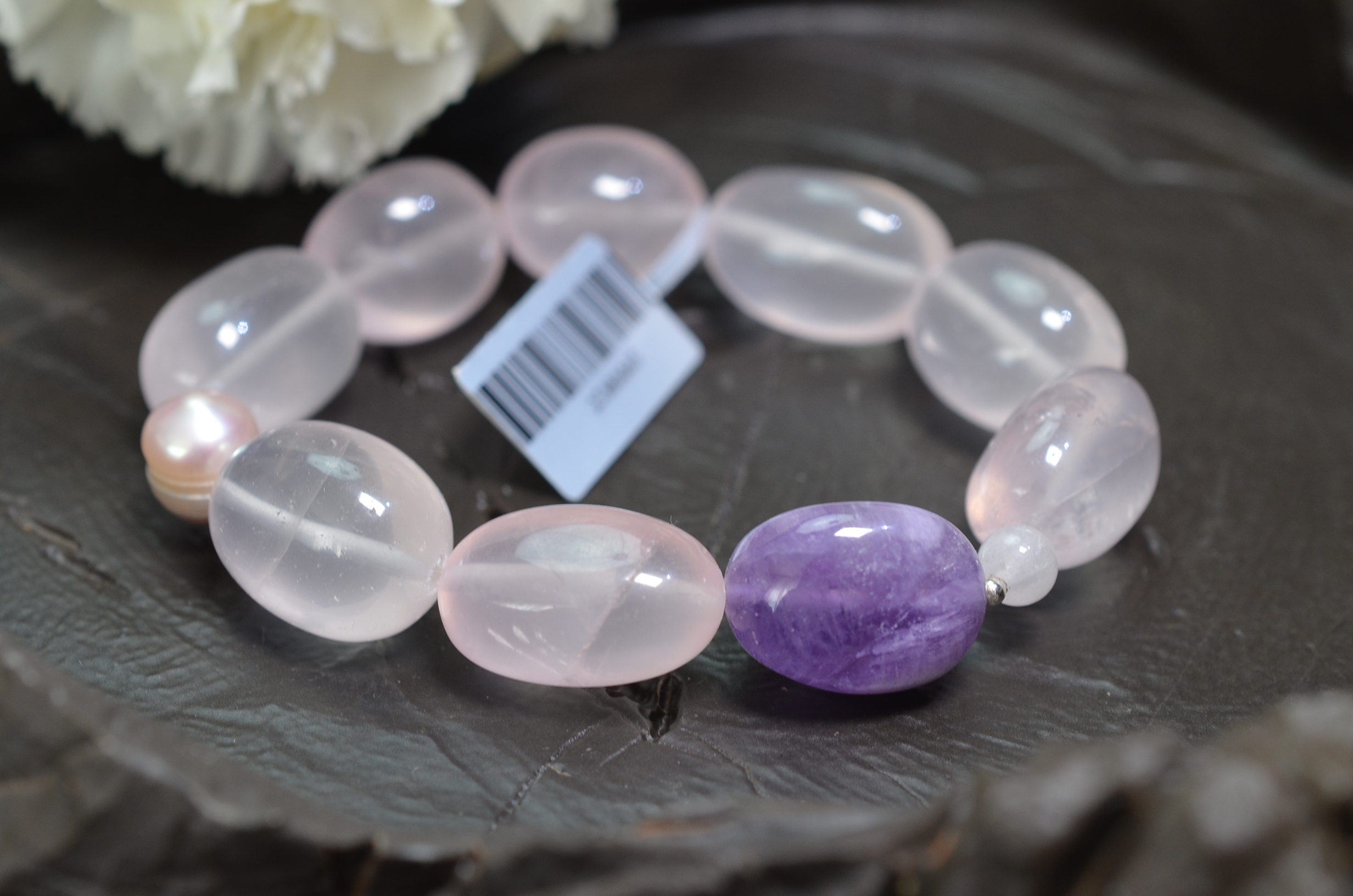 65【九紫离火】天然星光粉水晶手链 紫水晶珍珠手串 约15*19MM