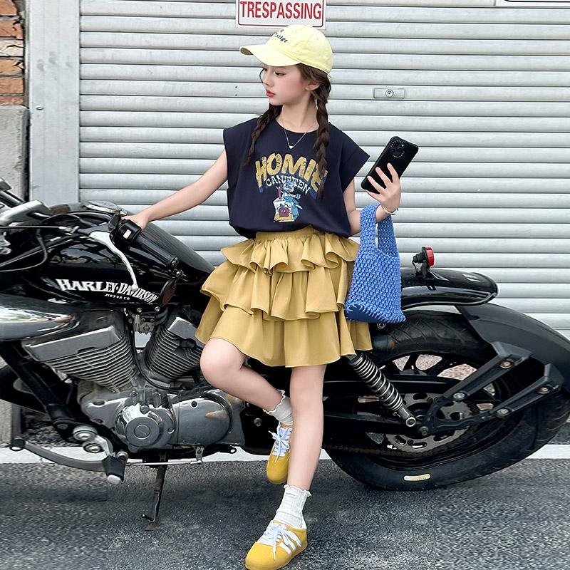 女童夏季套装2025新款洋气时髦夏装儿童短袖t恤女孩裙子两件套裙