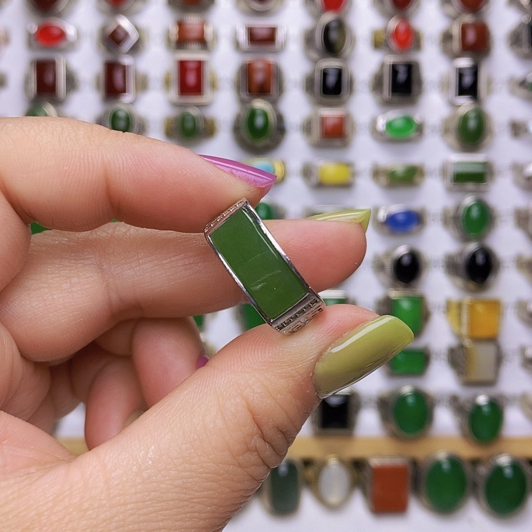 和田玉戒指银S925镶嵌