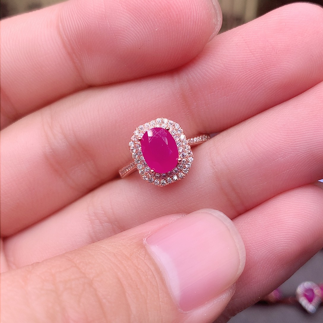 红宝石戒指银S925镶嵌