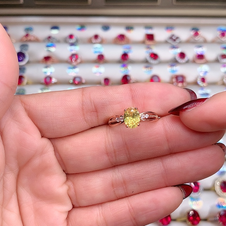 水晶戒指银S925镶嵌6.8玫瑰金