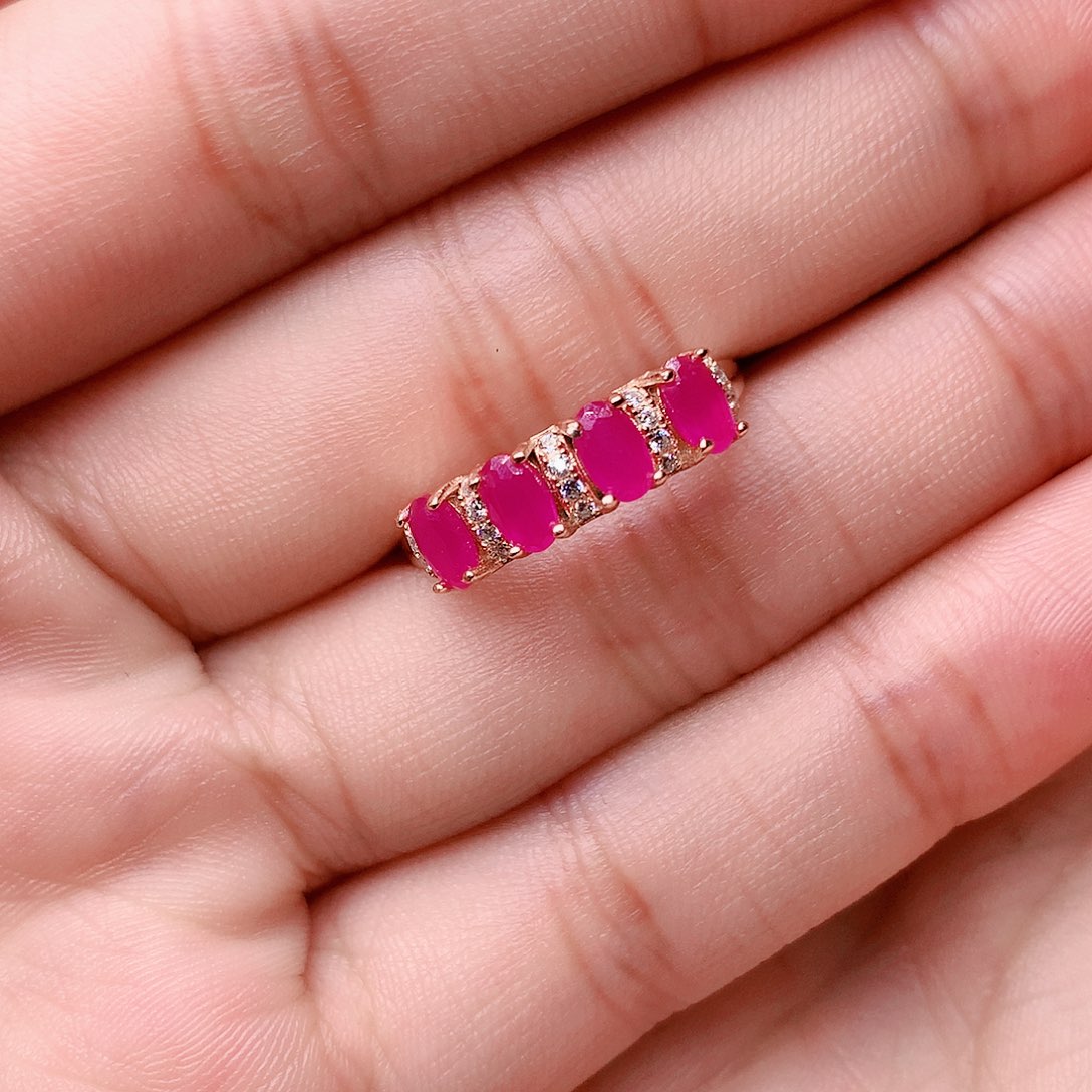 红宝石戒指银S925镶嵌