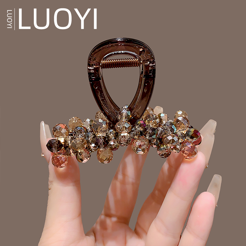 8厘米重工香槟色水晶抓夹女手工缠绕鲨鱼夹新款后脑勺全盘发夹