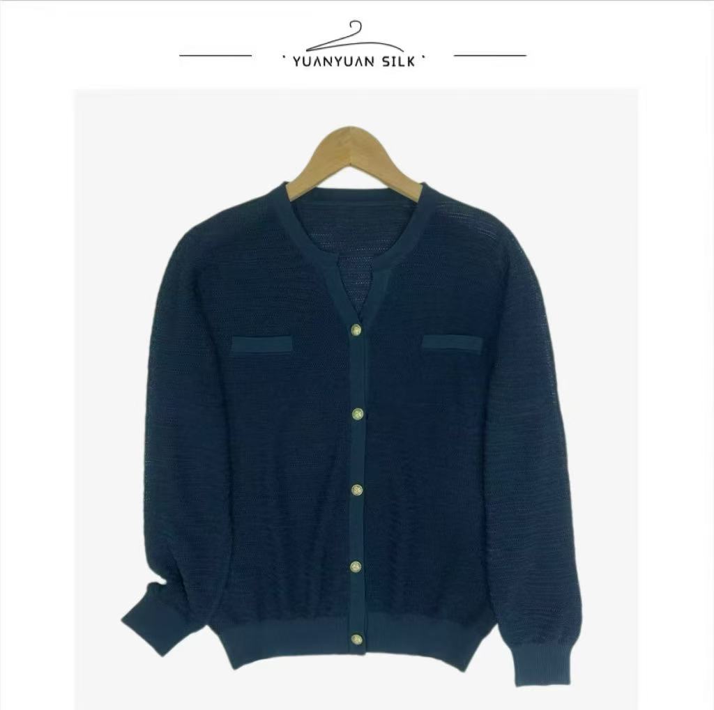 Y 【轻微勾丝微瑕】春夏刚需！垂感十足！6A级针织桑蚕丝开衫长袖e88