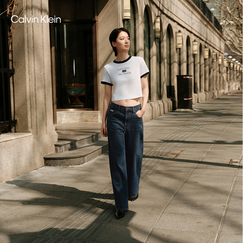 CKJeans25春秋女美式复古高腰宽松阔腿牛仔裤47B936G