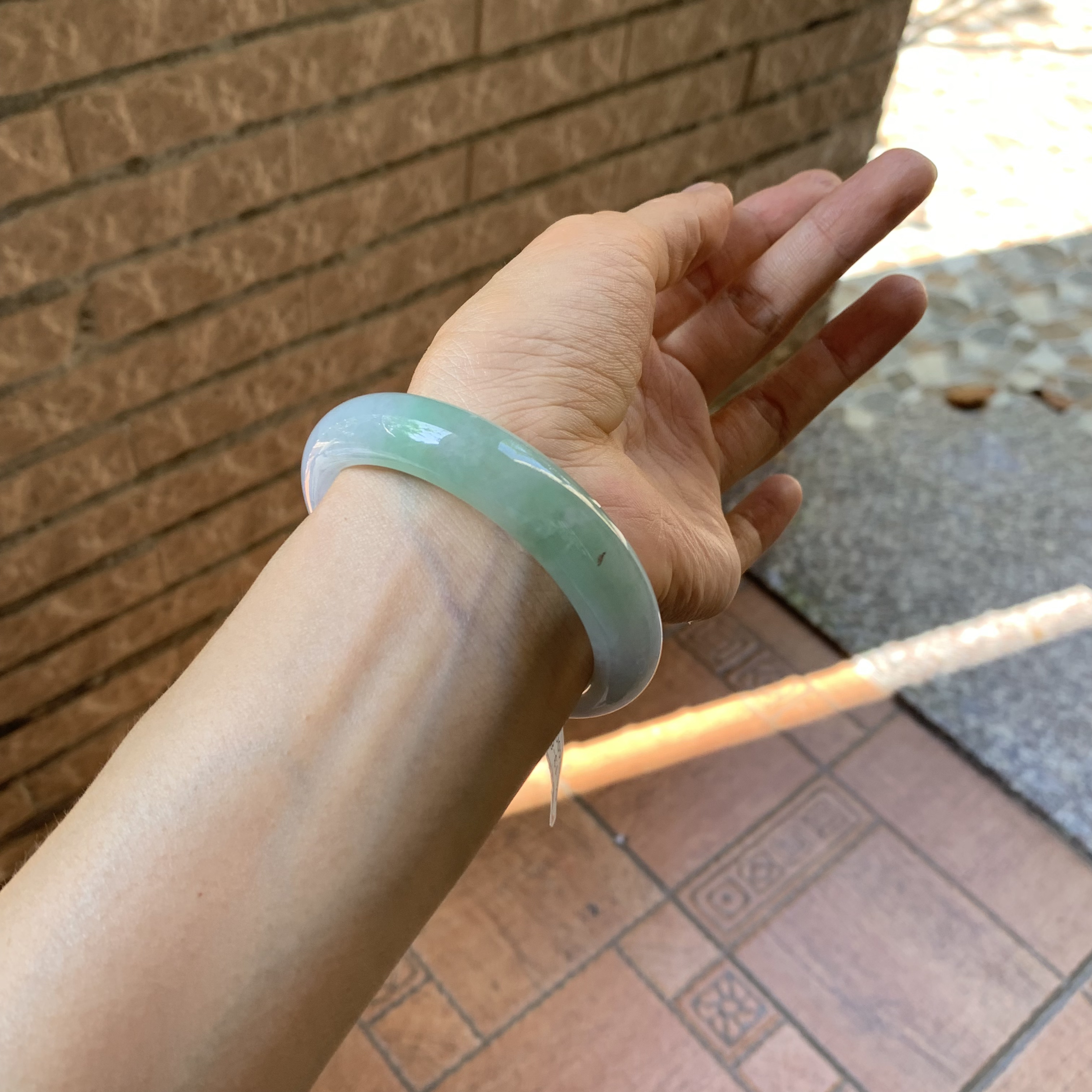 54圈天然缅甸A货翡翠手镯正圈半山水翠绿水润绿色厚实无裂微棉